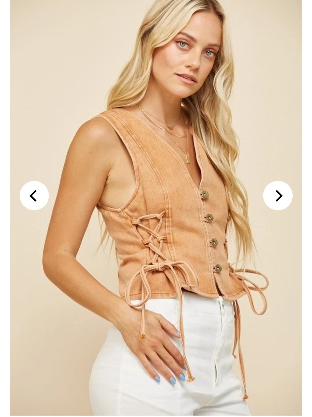 193p Washed Rust Sleeveless Lace-Up Button Vest